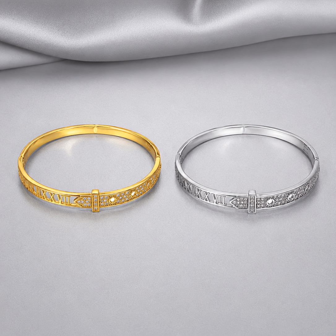 Women's Fashion Roman Numeral Hollow Buckle Bangle Bracelet